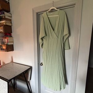 Light Green Wrap-Style Midi Dress
